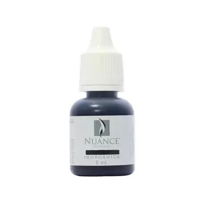 Frasco pequeno com pigmento preto e rótulo NUANCE PIGMENTS