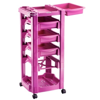 Carrinho de armazenamento rosa com gavetas e rodas