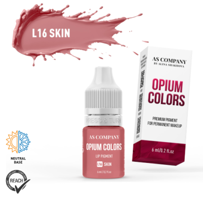 Pigmento labial Opium Colors AS COMPANY L16 Skin em frasco e caixa