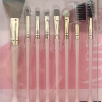 Conjunto de 8 pincéis de maquilhagem com cabos rosa e detalhes dourados