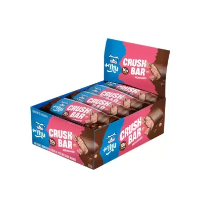 Expositor com barras de proteína Crush Bar sabor morango