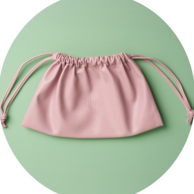 Saco cor-de-rosa com fecho de cordão e logotipo gravado