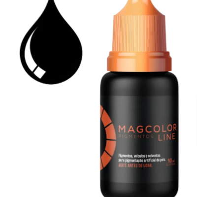 Frasco preto com tampa laranja e texto MAGCOLOR LINE para pigmentos