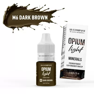 Pigmento para sobrancelhas Opium Light M6 Dark Brown AS COMPANY em embalagem e frasco