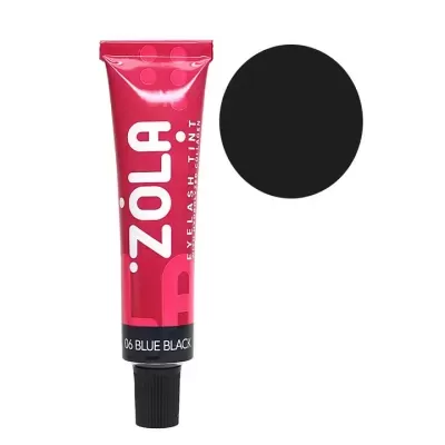 Tubo vermelho cosmético ZOLA Eyelash Tint 06 BLUE BLACK com tampa preta.