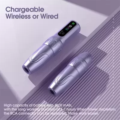 Máquinas para maquilhagem prateadas com visor digital e texto informativo sobre bateria