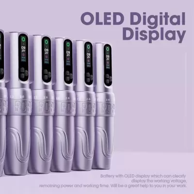 Dispositivos portáteis roxos com ecrã OLED digital em fundo lilás