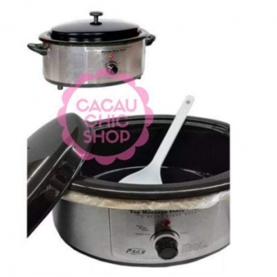 Panela elétrica lenta com tampa de vidro e botão de ajuste