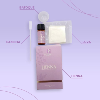 Kit para henna com frasco, luvas, algodão, pauzinho e caixa rosa