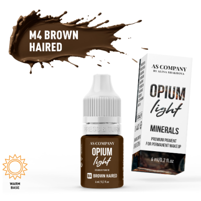Frasco e caixa de pigmento para maquilhagem permanente castanha M4 BROWN HAIRED OPIUM light