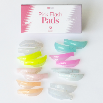 Embalagem Pink Flash Pads com almofadas de silicone coloridas em várias cores