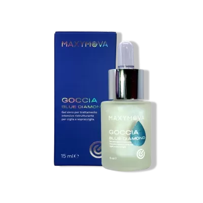 Frasco de gel soro MAXYMOVA GOCCIA BLUE DIAMOND com conta-gotas e caixa azul