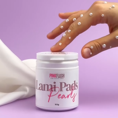Frasco branco 'Lami Pads Pearly' PINKFLASH com mão decorada com pérolas