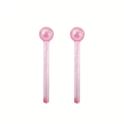 Par de colheres pequenas cor de rosa translúcido de vidro com extremidades arredondadas