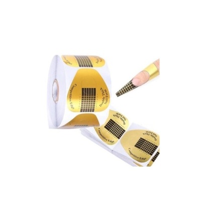 Rolo de moldes para unhas com padrão quadriculado preto e texto