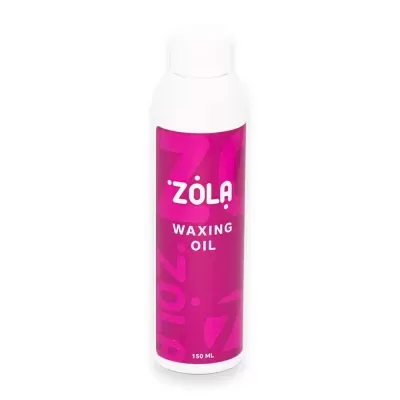 Frasco de óleo para depilação Zola 150 ml com rótulo rosa e roxo