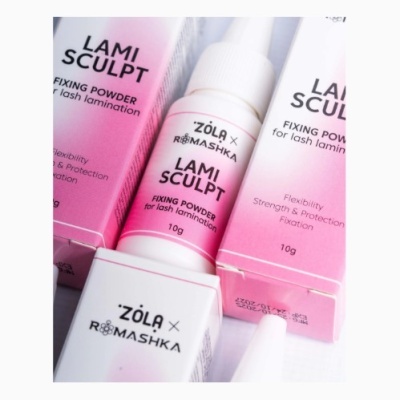 Frascos e caixas de pó fixador LAMI SCULPT rosa e branco para laminação de pestanas