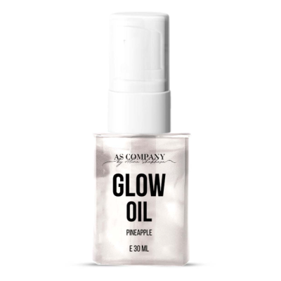 Frasco transparente com tampa branca contendo óleo Glow Oil com texto PINEAPPLE 30 ML