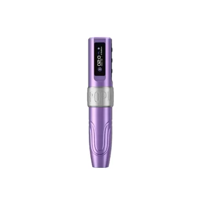 Dispositivo roxo metálico com visor digital e faixa prateada POPU