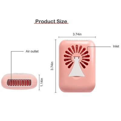Dispositivo retangular cor-de-rosa com saída e entrada de ar, e dimensões indicadas.