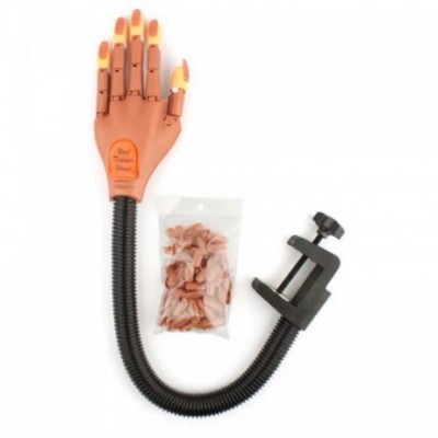 Mão de prática para unhas com base flexível e grampo, saco com pontas de unhas