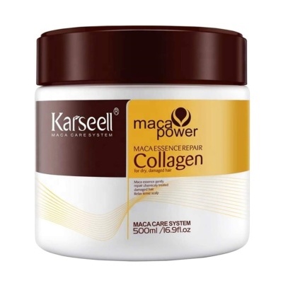 Frasco de creme capilar Karseell Maca Power Collagen 500ml com tampa castanha