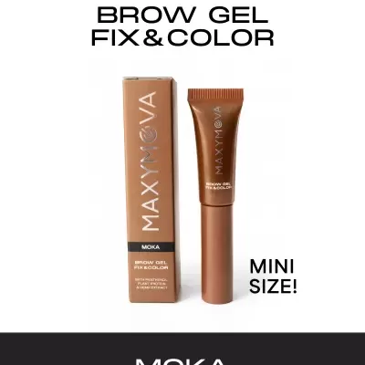 Gel para sobrancelhas MAXYMOVA cor Moka com embalagem