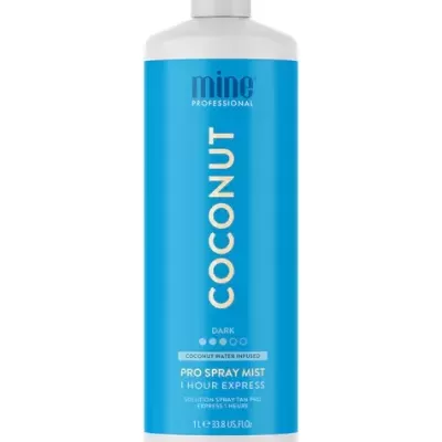 Frasco azul e branco de spray bronzeador Mine Professional Coconut Dark 1L