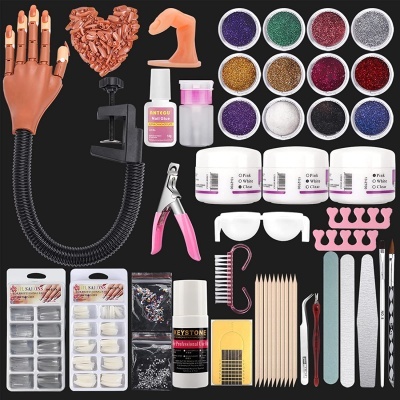 Kit de manicure com mão articulada, glitter para unhas, ferramentas e unhas postiças
