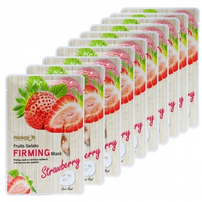Pacote de 10 máscaras faciais Firming Morango Haoku com imagem de morangos