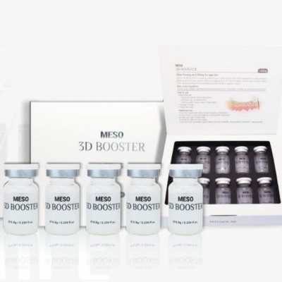 Frascos MESO 3D BOOSTER com embalagem branca e bula aberta