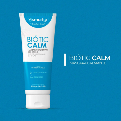 Produto tubo máscara calmante gel-creme Biotic Calm da smartgr em fundo azul