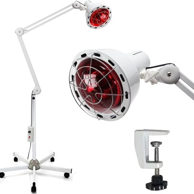 Luminária ajustável branca com lâmpada vermelha e suporte de fixação