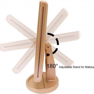 Espelho de maquilhagem dourado com suporte ajustável giratório