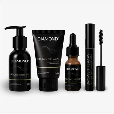 Produtos cosméticos pretos DIAMOND para sobrancelhas e cílios.