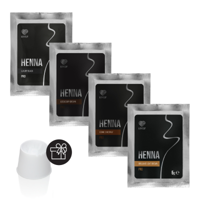 Conjunto de quatro embalagens de henna em pó com dispositivo branco plástico