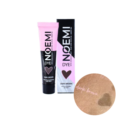 Produto NOEMI DYE Dark Brown com embalagem e exemplo do tom aplicado