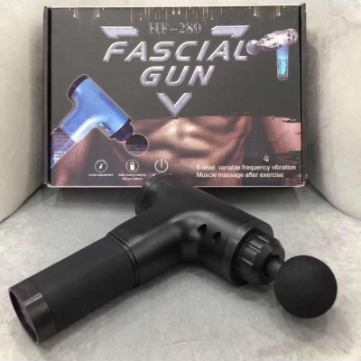 Pistola de massagem muscular preta e caixa FASCIAL GUN