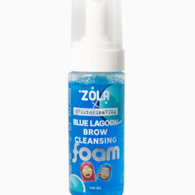 Frasco azul de espuma de limpeza para sobrancelhas ZOLA com tampa transparente