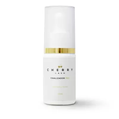 Frasco branco de produto cosmético Cherry Lash Finalizador PRO