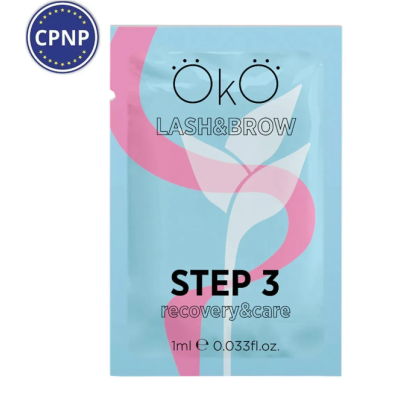 Embalagem azul claro rosa do produto ÖkÖ LASH&BROW Step 3