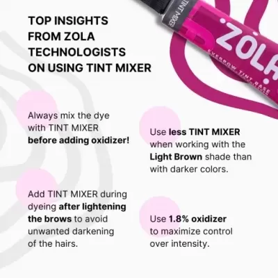 Tubo rosa de ZOLA TINT MIXER com texto instrutivo em inglês