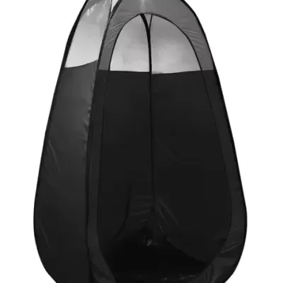 tenda dobrável preta com parte superior transparente e abertura frontal