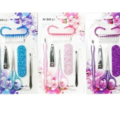 Conjuntos de manicure coloridos AI SHI LI em embalagens plásticas com fundos florais