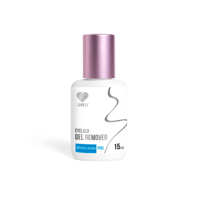 Frasco de removedor de gel para pestanas da marca Lovely com tampa rosa