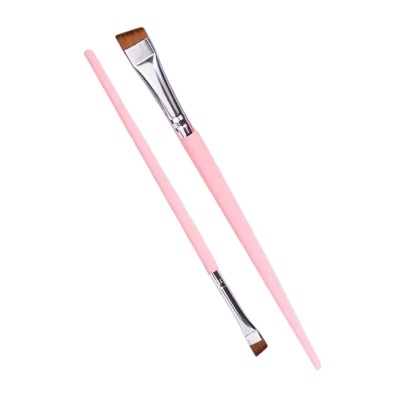 Pincel de maquilhagem com cabo rosa e cerdas castanhas