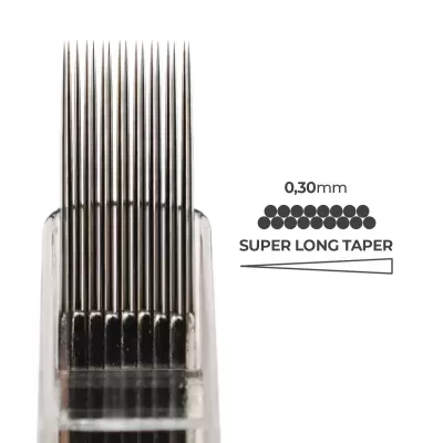 Conjunto de agulhas metálicas finas com texto 0,30 mm SUPER LONG TAPER