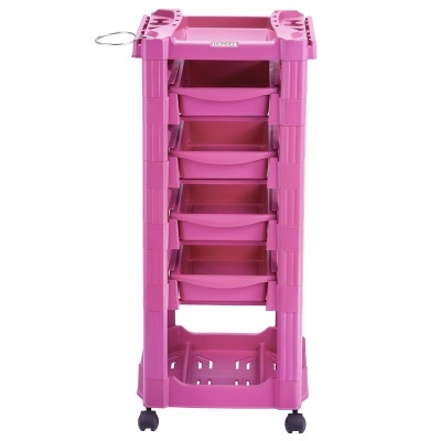 Carrinho organizador móvel rosa com quatro gavetas e rodas