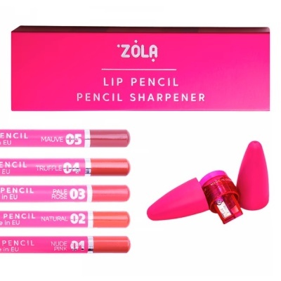 Lápis de lábios coloridos e apontador com embalagem rosa