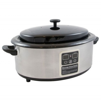 Massage Stone Heater em aço inox com tampa preta e painel digital